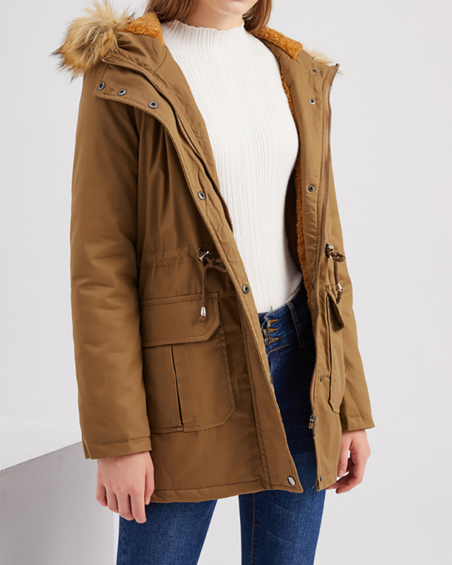New Hooded Fur Collar Winter Warm Plus Size Women's Cotton Jacket Coats Khaki Black Army Green S-4XL