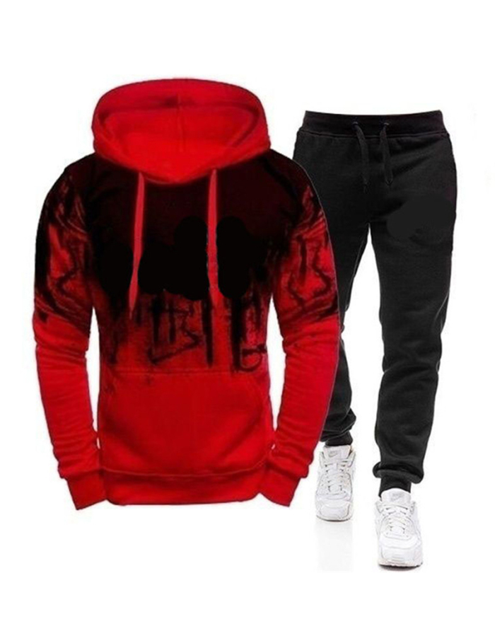Men Causal Sporty Street Style Hooded Two Piece Set White Red Gray Green S-3XL