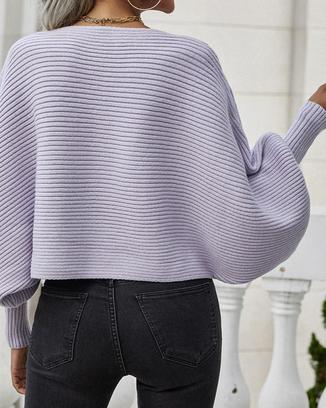 Women Office Lady Slash Neck Long Sleeve Solid Color Sweater White Pink Purple Green Black Rosy S-XL