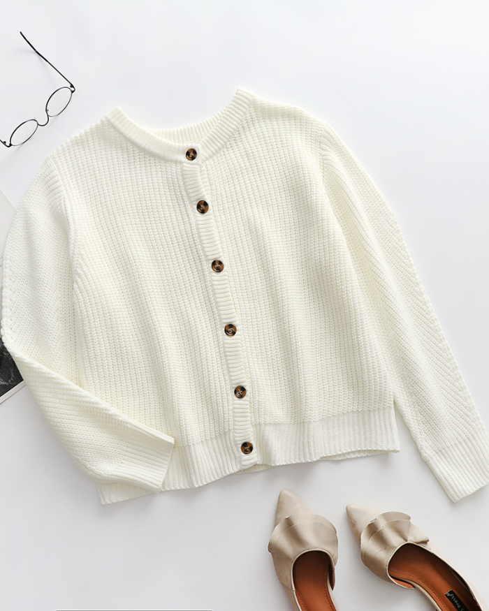 Women Long Sleeve Two Side Wear Solid Color Button Sweater Cardigans White Gray Black Apricot Light Green S-XL