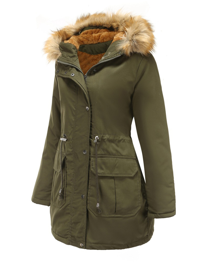 New Hooded Fur Collar Winter Warm Plus Size Women's Cotton Jacket Coats Khaki Black Army Green S-4XL