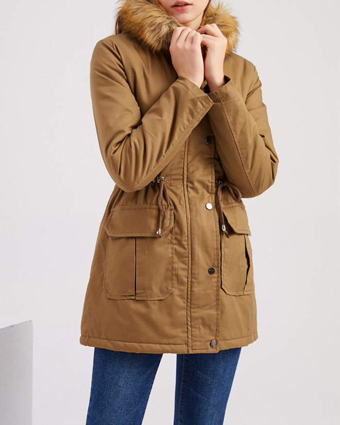 New Hooded Fur Collar Winter Warm Plus Size Women's Cotton Jacket Coats Khaki Black Army Green S-4XL