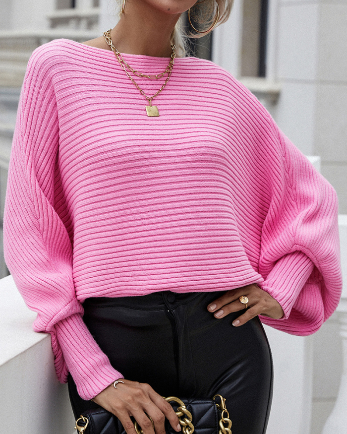 Women Office Lady Slash Neck Long Sleeve Solid Color Sweater White Pink Purple Green Black Rosy S-XL