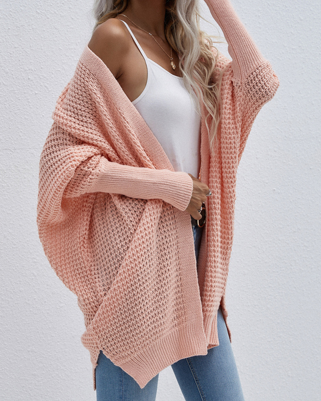 Elegant Women Solid Color Long Sleeve Loose Autumn Winter Cardigans Pink Purple Black Gray S-XL