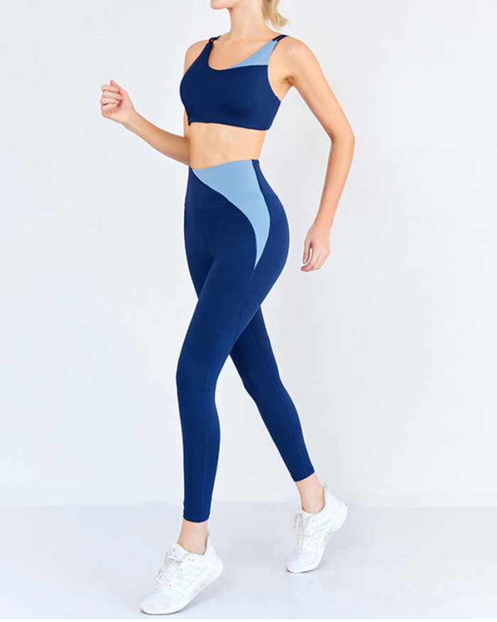 New Color Contrast Yoga Suit Two-Piece Sports High-Waist Hip Pants S-XL