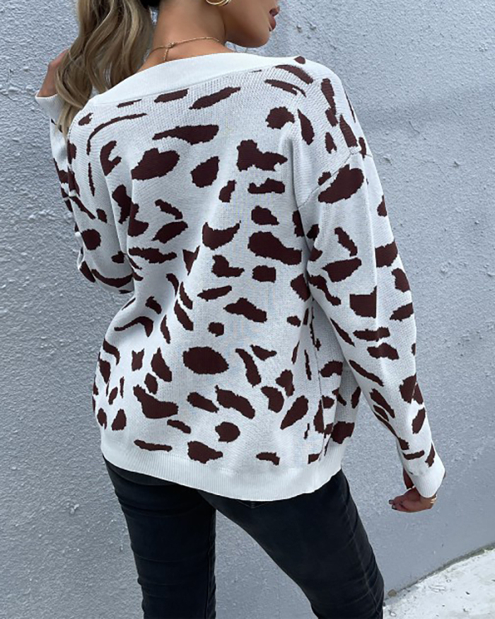 Fashion Women Leopard Long Sleeve Button Pocket Cardigans S-L