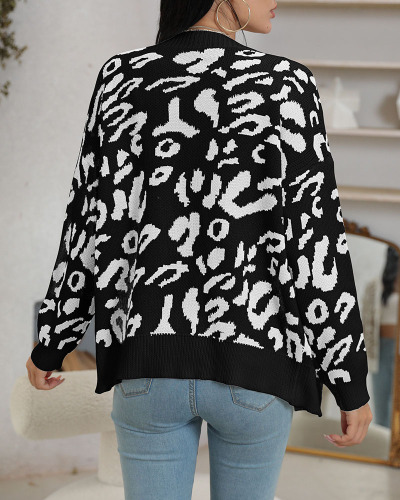 Trendy Women Leopard V-neck Long Sleeve Buttoms Sweater Cardigans White Khaki Gray Black Coffee Army Green S-XL