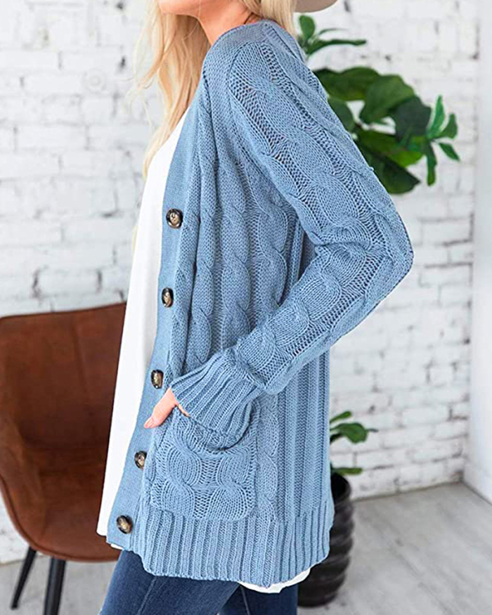Women Trendy Solid Color V-neck Long Sleeve Sweater Cardigans S-XL
