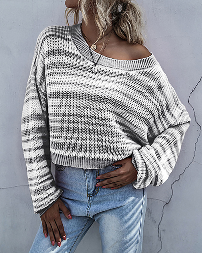 2021 Round Neck Long-Sleeved Bottoming Sweater Short Striped Sweater S-L