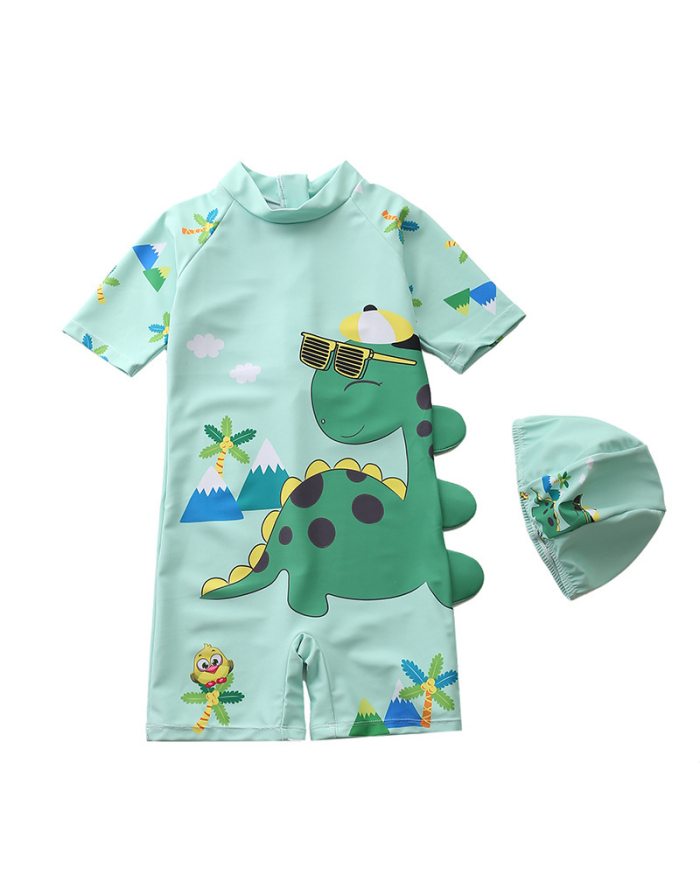Children Printing Short Sleeve O-Neck Swimwear (Including Swimming Cap)