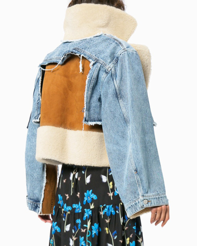Women Hot Sale Patchwork Packet Crop Jackets & Coats Gray Brown Blue Black S-XL
