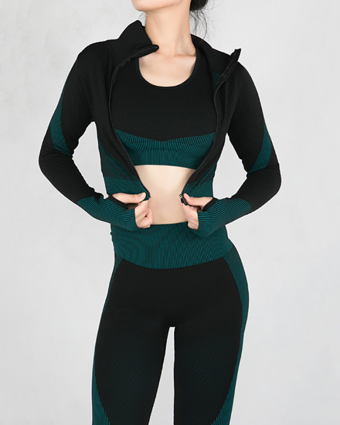Seamless Yoga Suit Women Hip Lift Tight-Fitting Running Fitness Three-Piece Suit S-L
