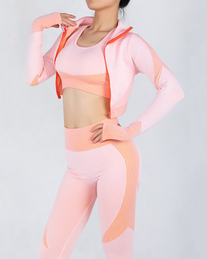 Seamless Yoga Suit Women Hip Lift Tight-Fitting Running Fitness Three-Piece Suit S-L