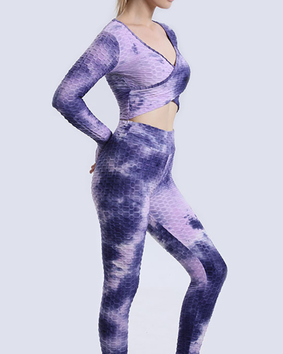 Yoga Cross Top High Waist Tie-Dye Yoga Pants Fitness Sports Suit S-XXL