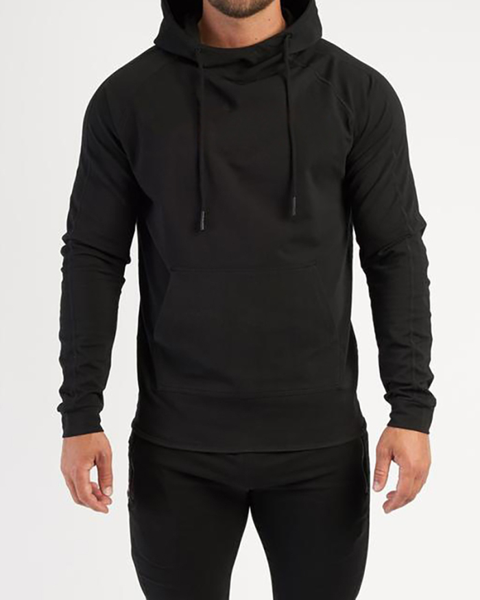 Men's Printed Solid Color Outwear Casual Hooded Sweatshirt