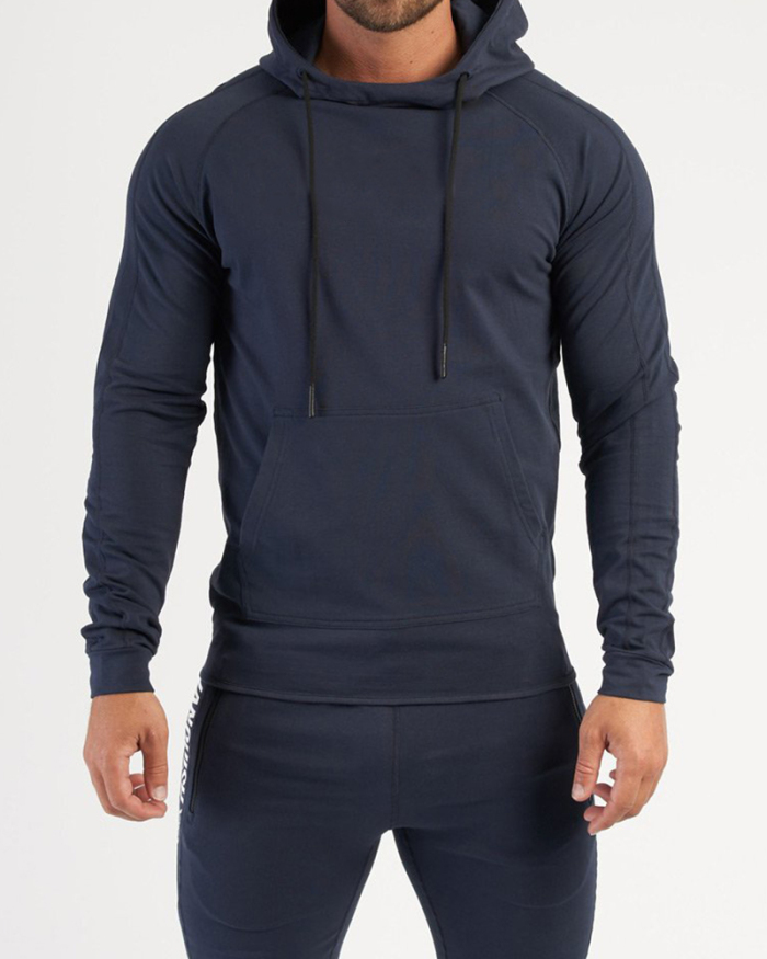 Men's Printed Solid Color Outwear Casual Hooded Sweatshirt