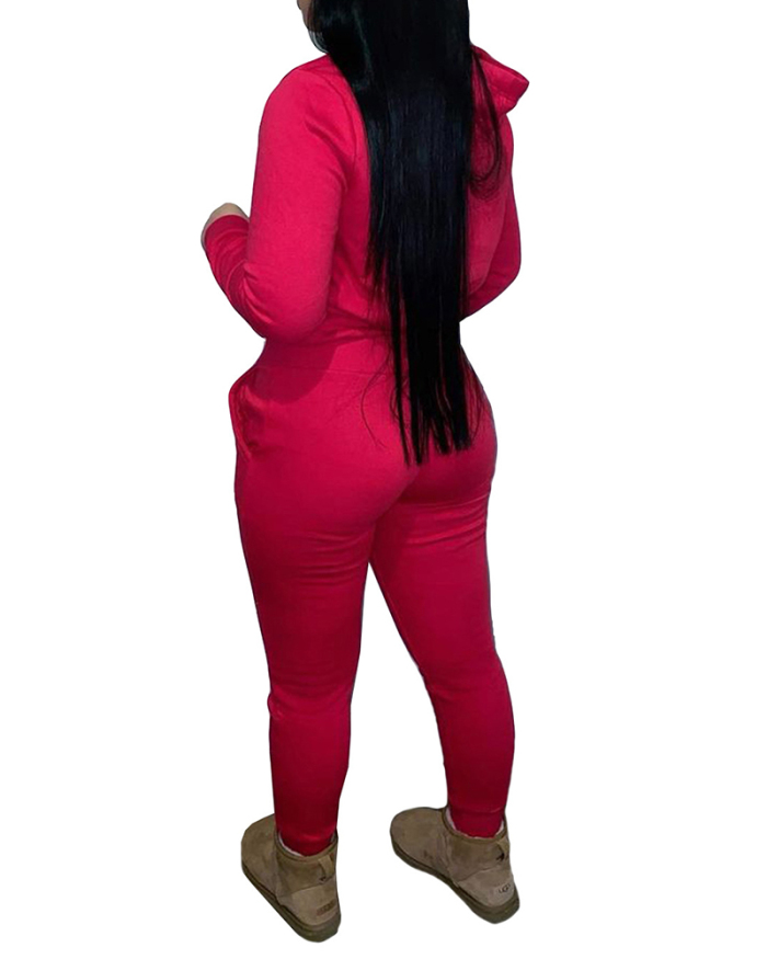 Women Winter Street Style Long Sleeve Two Piece Set Pink Red Purple Black Blue S-2XL 