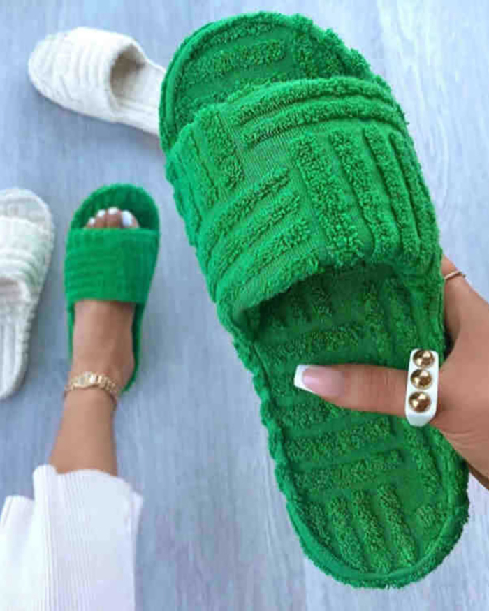 Women Warm Solid Color Plush Slippers White Green Orange 36-43