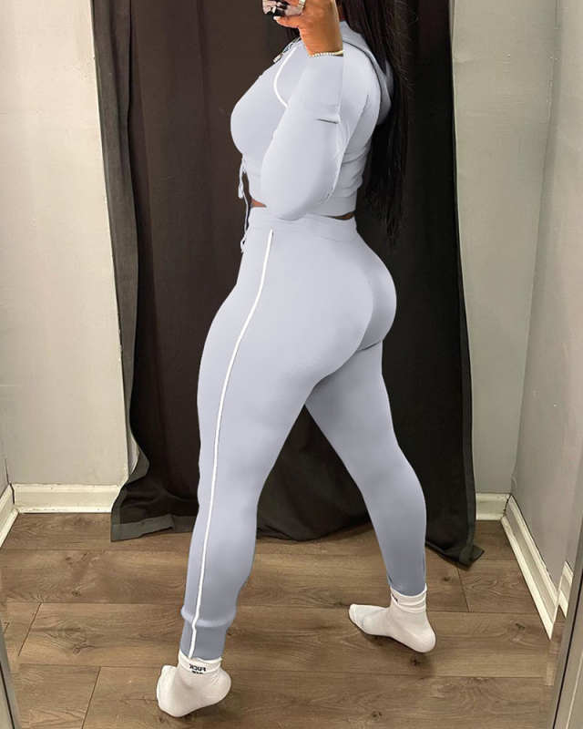 Women's Pleated Hooded LongSleeved Two-Piece Solid Color Elastic S-XXL