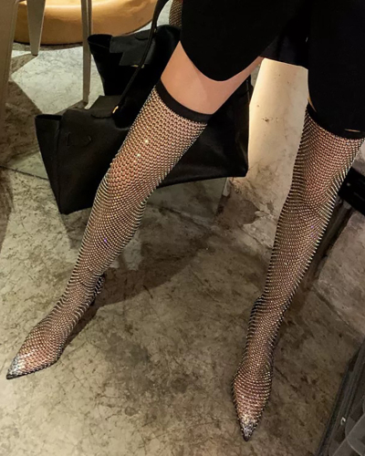 Lady Sexy Diamond Stilettos Boots Black Pink 35-42