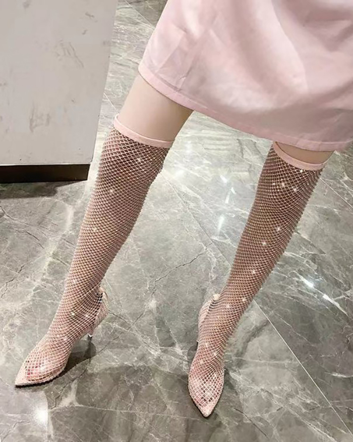 Lady Sexy Diamond Stilettos Boots Black Pink 35-42