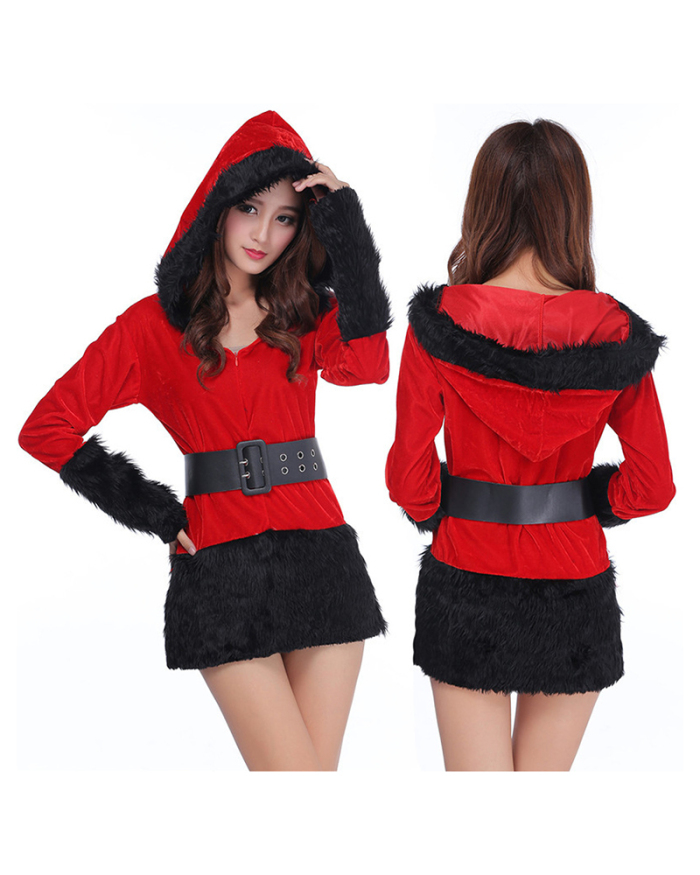 Christmas Clothing Uniform Feather Hat Accessory Belt Sexy Black and White Two-Color Uniform Suit One Size
