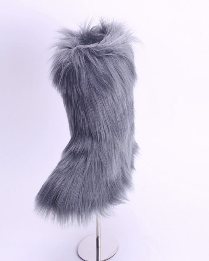 Lady Casual Winter Plush Fur Snow Boots Purple Gray Black Blue 35-44
