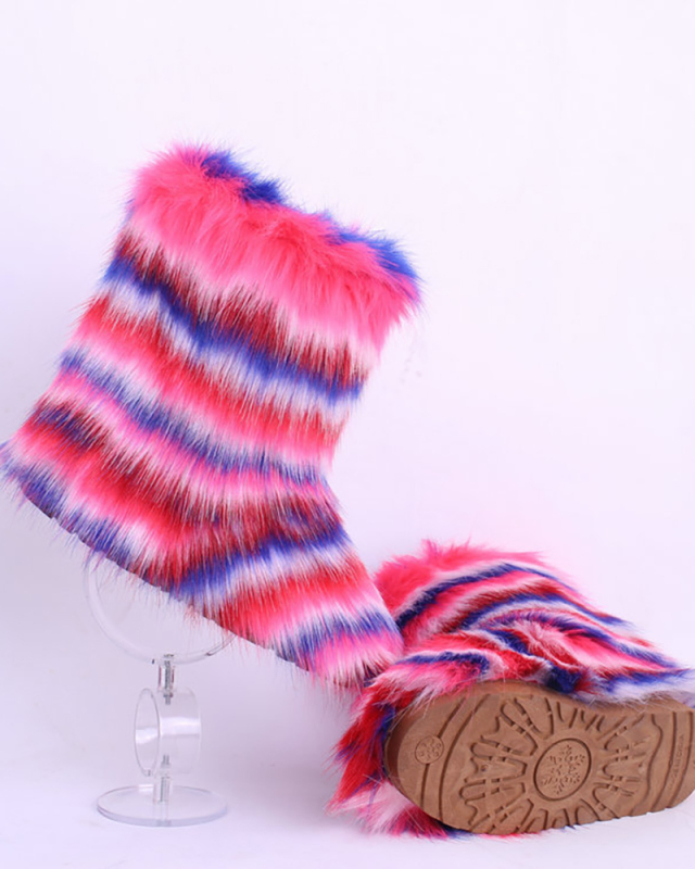 Lady Casual Winter Plush Fur Snow Boots Purple Gray Black Blue 35-44