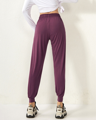 Pocket Yoga Fitness Pants Loose-Fitting Running High-Waist Casual Sports Pants Solid Color S-XL