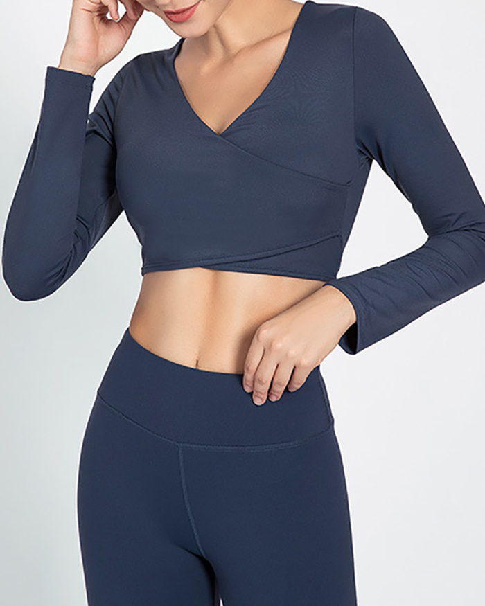 New Fitness High Stretch Longsleeved Breathable Yoga Top Solid Color S-XL