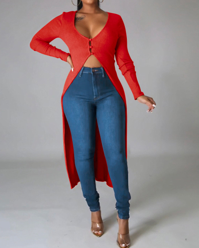 Women's New Style Irregular Thread Cardigan Jacket Solid Color S-XXL
