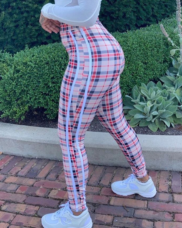 Women Winter Grid Stripe Bottoms Long Pants S-XL