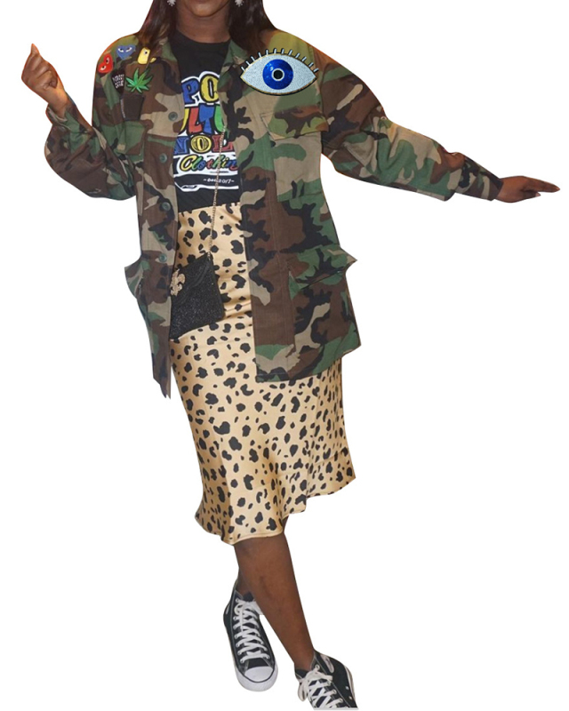Lady Camouflage Printing Jacket Coat S-2XL 