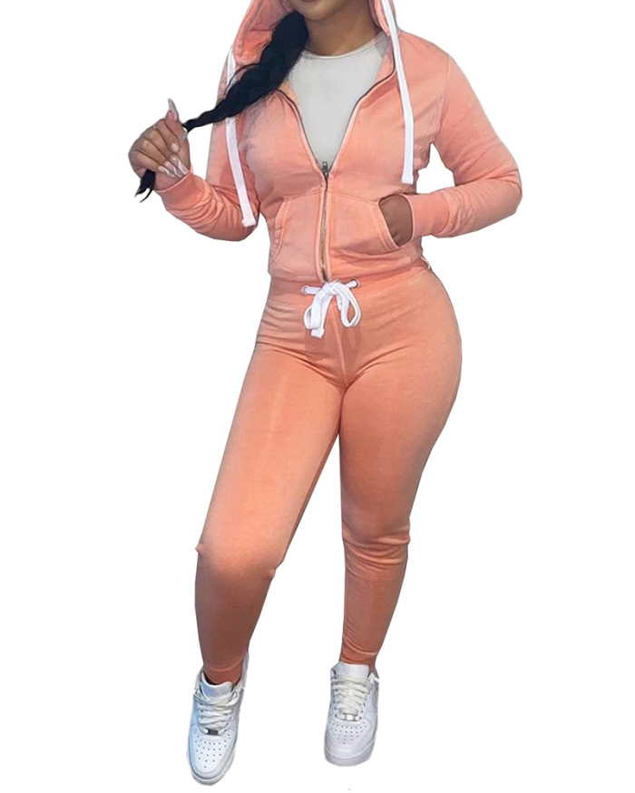 Women Solid Color Sports Wear Hoodies Casual Pants Sets Two Pieces Outfit Pink Yellow Orange Red Black Coffee Gray Blue Green Purple S-2XL