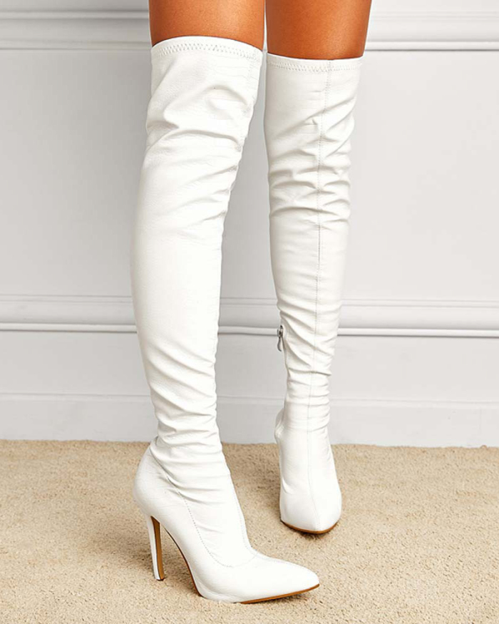 Women Sexy Pointed Boots White Black 35-42