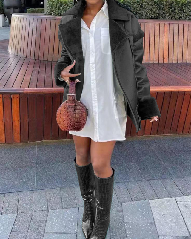 Lady Causal Solid Color Coat Black Brown Red Green S-2XL 