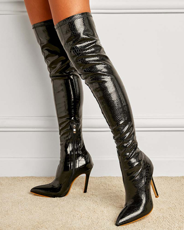 Women Sexy Pointed Boots White Black 35-42