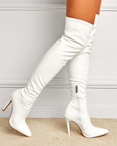 Women Sexy Pointed Boots White Black 35-42