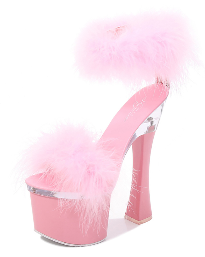 Lady Sexy Summer Furry High Heels Shoes White Red Black Pink 34-43
