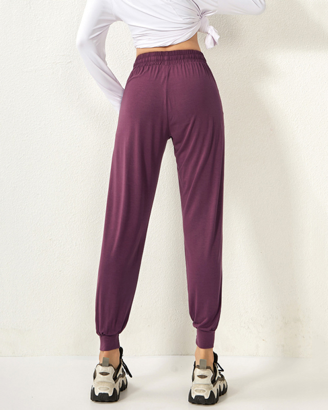 Pocket Yoga Fitness Pants Women's Loose Binding Feet Running High Waist Casual Sports Pants S-XL