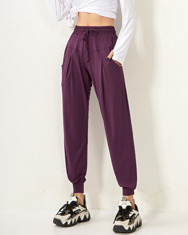 Pocket Yoga Fitness Pants Women's Loose Binding Feet Running High Waist Casual Sports Pants S-XL
