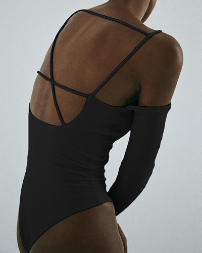 Lady Solid Color Sexy Strappy Tops Black S-L 