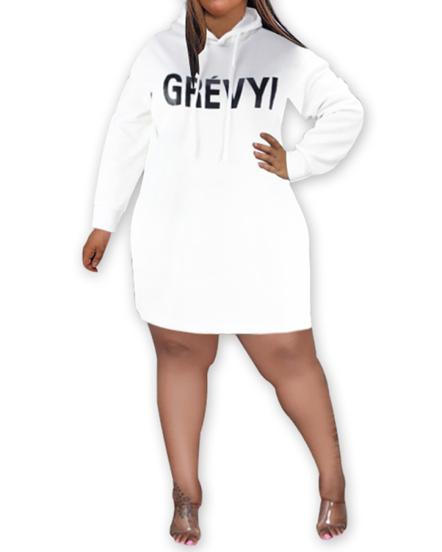 Women's Long-Sleeved New Loose Hooded Sweater Casual Letter Printing Dress L-4XL