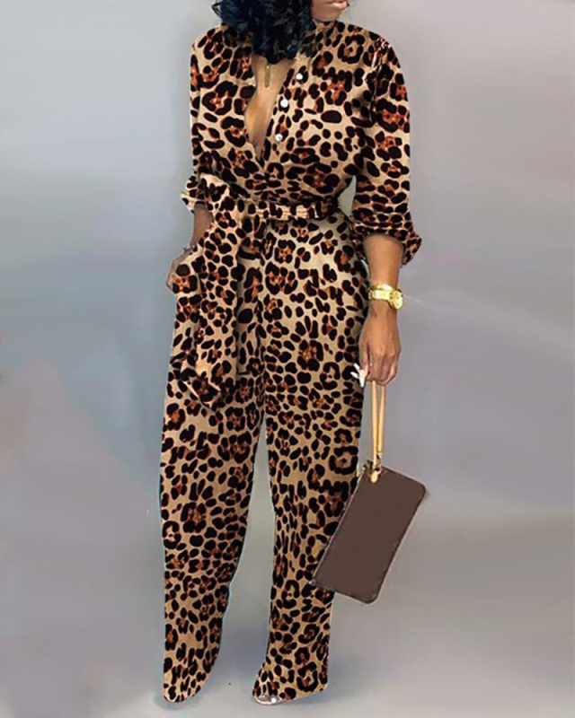Women's Hot Sale Cardigan Printing Explosion Type Jumpsuit S-XXXL