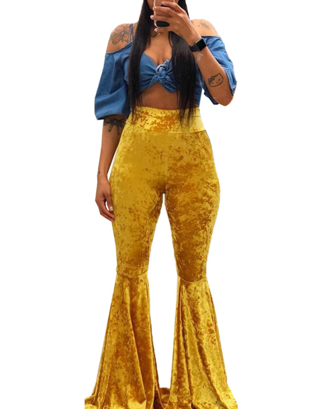 Fashion Solid Color flares Pants Yellow Black Rose Red S-XL