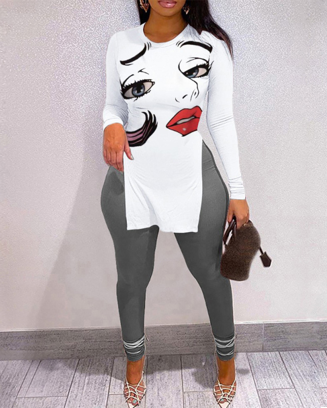 Fashion Casual Women's Clothing 2021 New Gradient Color Split Letter Printing Suit S-2XL
