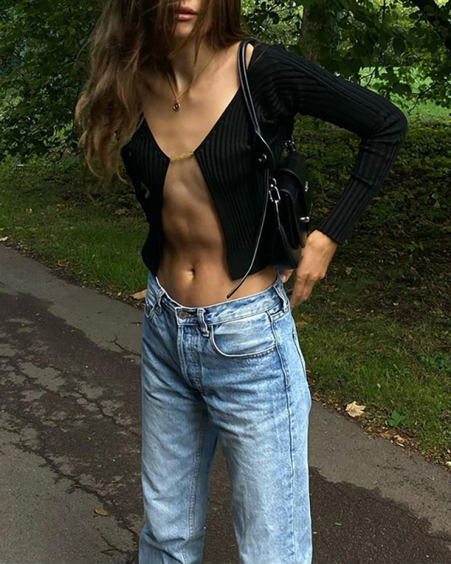 New Women's Longsleeved Half-Open Collar Fashion Cardigan Slim Sexy Knit Sweater S-XL