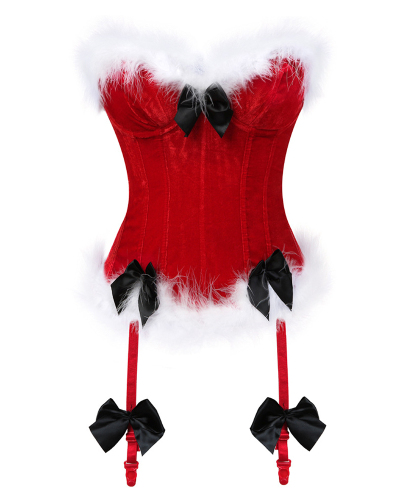Women Feather Down Christmas Bow Shaper Plus Size Corsets Red Black S-6XL