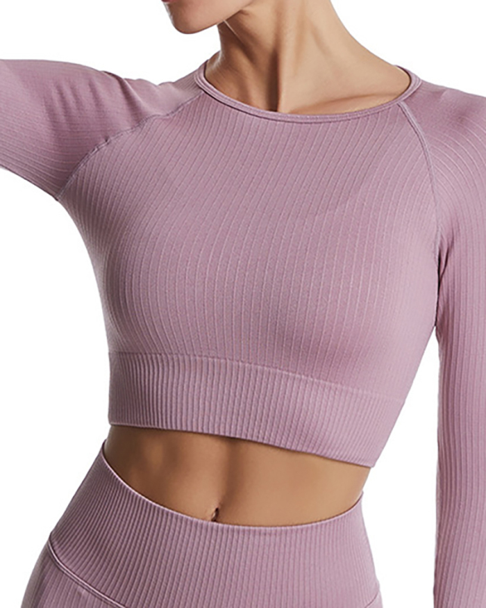 Yoga Longsleeved Sports Tight-Fitting Solid Color Top S-L