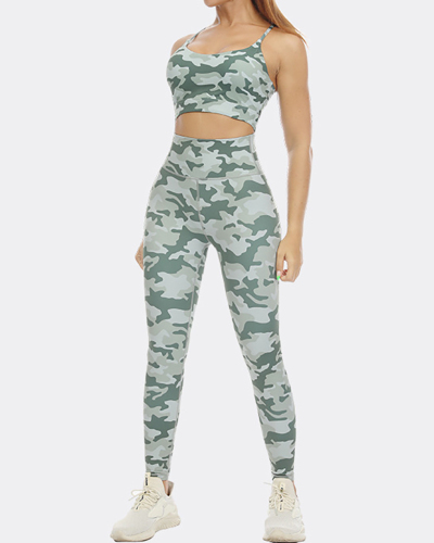 Yoga Clothing Suit Camouflage Sling Bra Fashion High Waist Yoga Suit Fitness XS-XL
